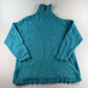 Vintage Esprit Essentials Mohair Sweater Womens L Teal Fuzzy Turtleneck Pullover
